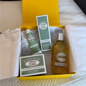 L’Occitane Amande Gift Set Shower Oil, Skin Oil, Moisturizer, Hand Cream NWT